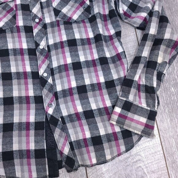 Fox Racing Shirt Womens Medium Pearl Snap Flannel Plaid Motocross Western - Picture 3 of 10